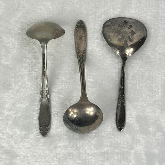 Vintage National Silver Plate Hostess Set Slotted & Gravy Ladles Ornate 3 Pc - Picture 2 of 9